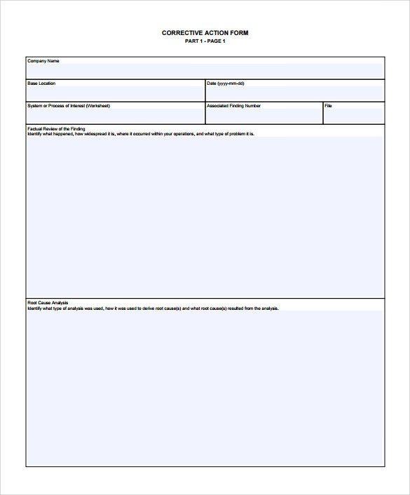 Corrective Action form Template Sample Corrective Action Plan Template 14 Documents In