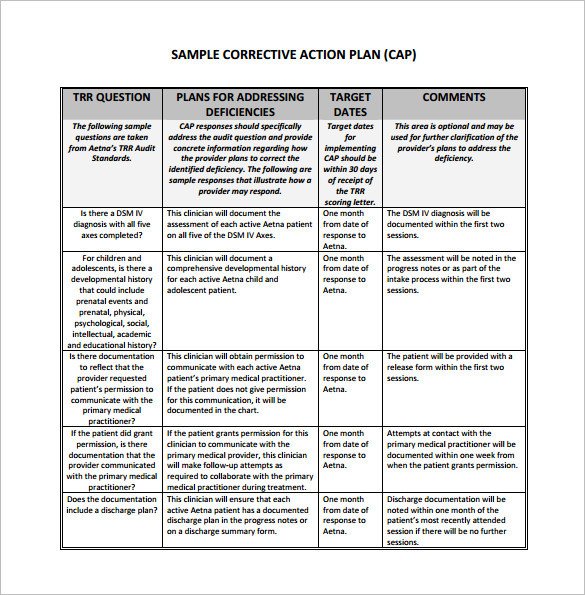 Corrective Action Plan Template Corrective Action Plan Template 15 Free Sample Example