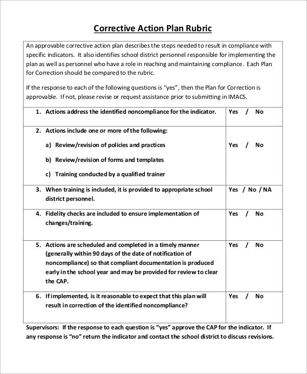 Corrective Action Plan Template Sample Corrective Action Plan 14 Examples In Word Pdf