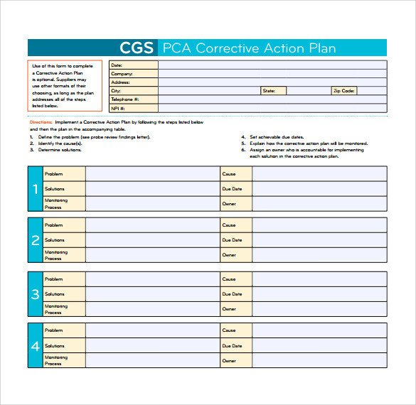 Corrective Action Plan Template Sample Corrective Action Plan Template 14 Documents In