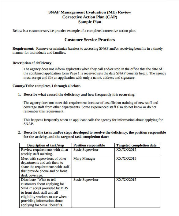 Corrective Action Plan Template Sample Corrective Action Plan Template 14 Documents In