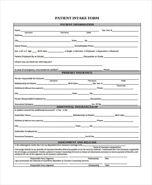 Counseling Intake form Template 48 Counseling form Examples