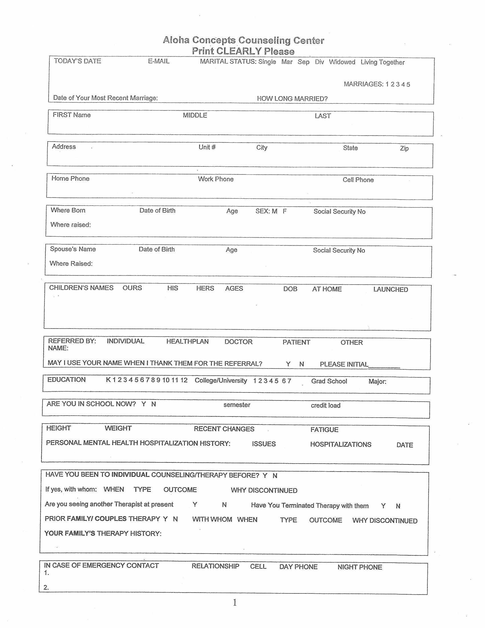 Counseling Intake form Template 6 Best S Of Life Coaching Intake forms and Templates