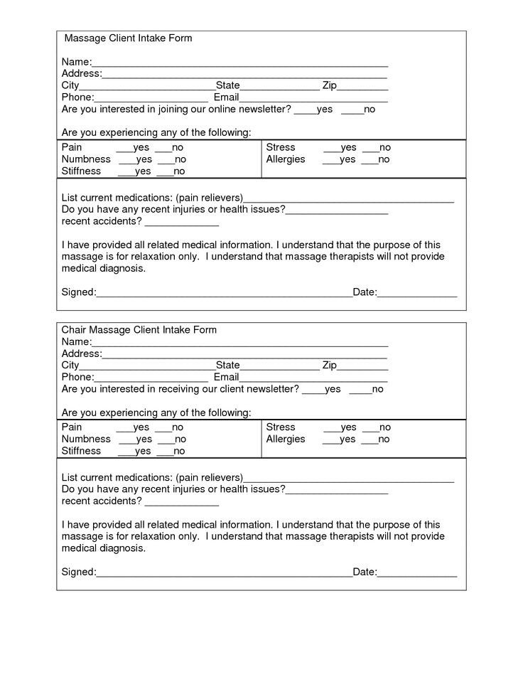 Counseling Intake form Template Massage Client Intake form Template