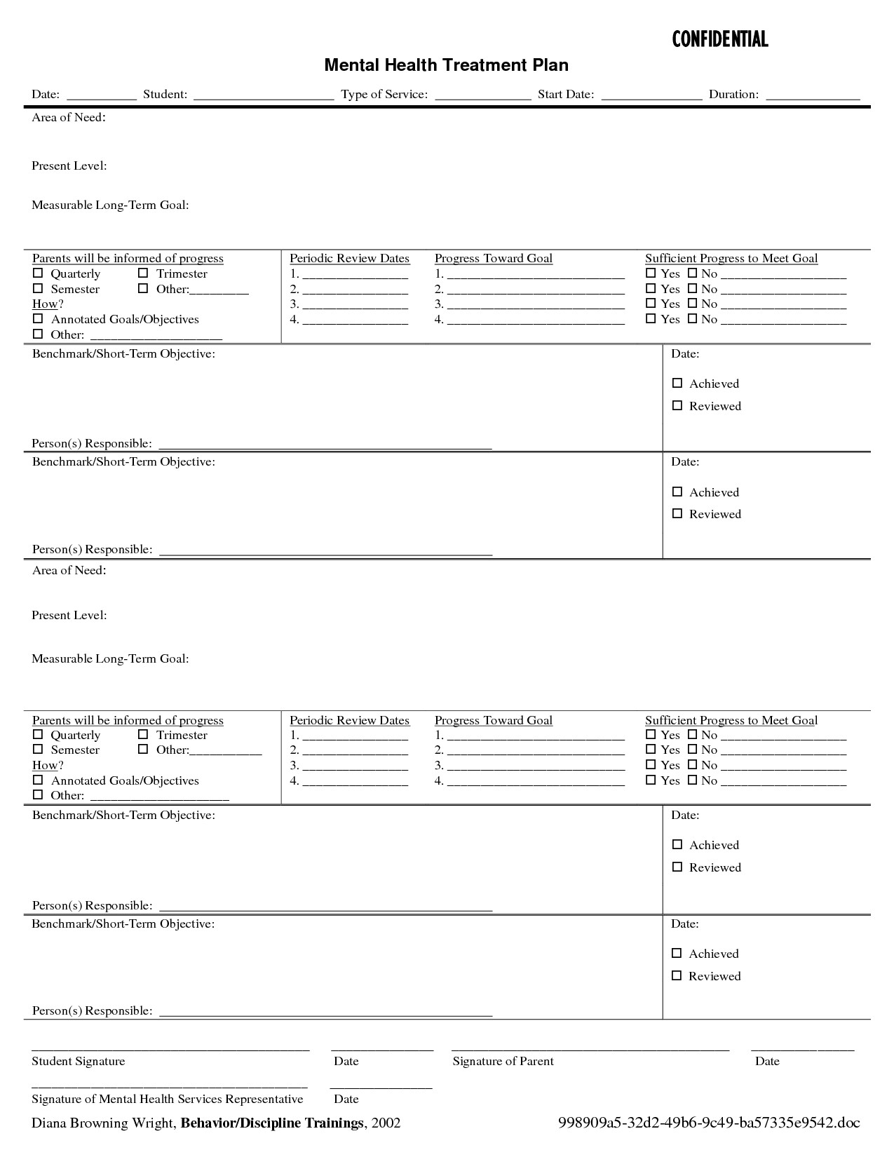 Counseling Treatment Plan Template Mental Health Treatment Plan Template
