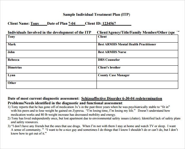 Counseling Treatment Plan Template Pdf Sample Treatment Plan Template 7 Free Documents In Pdf