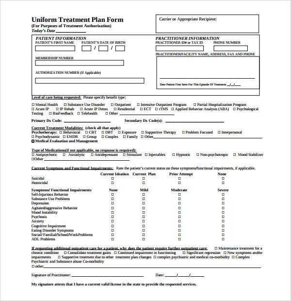 Counseling Treatment Plan Template Pdf Sample Treatment Plan Template 9 Free Documents In Pdf