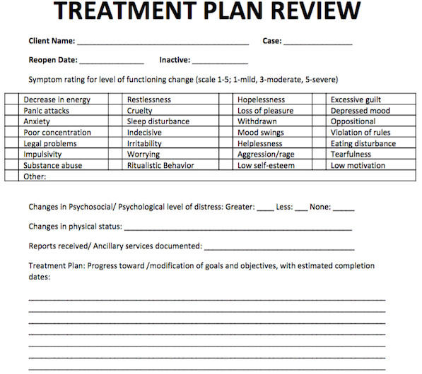 Counseling Treatment Plan Template Treatment Plan Review