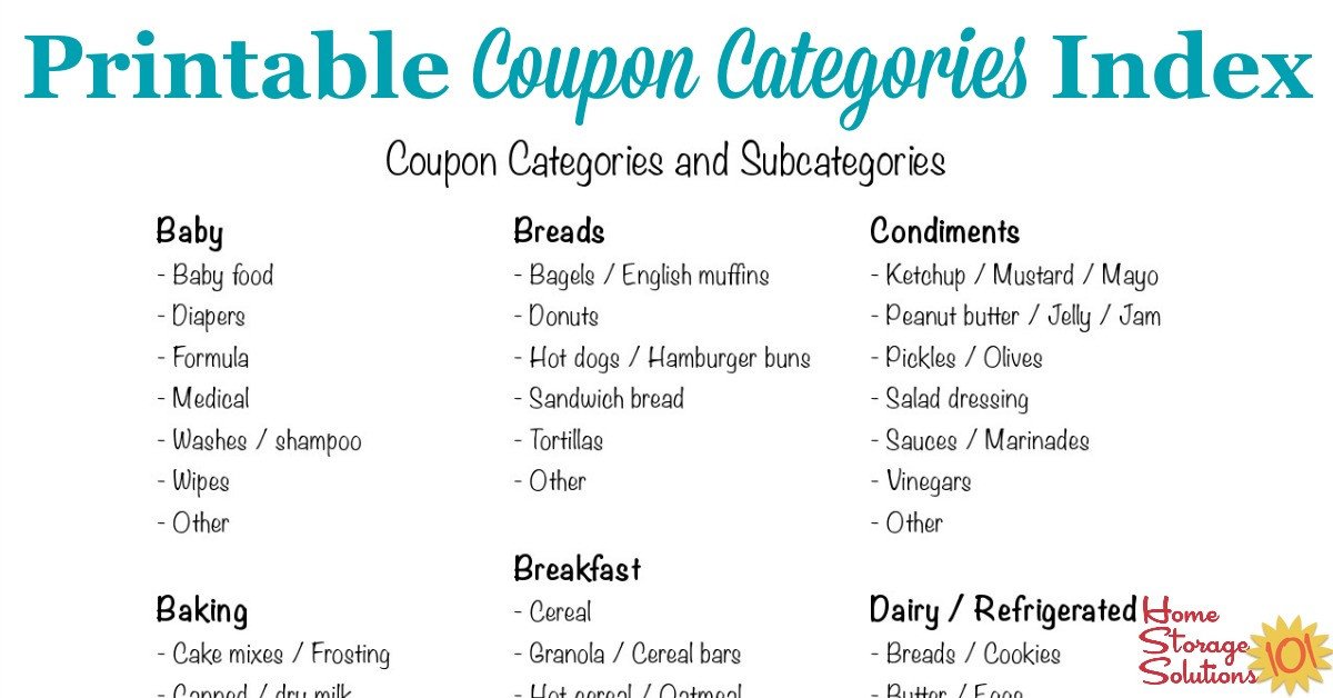 Coupon Binder Categories Template Coupon Categories and Subcategories for organizing Coupons
