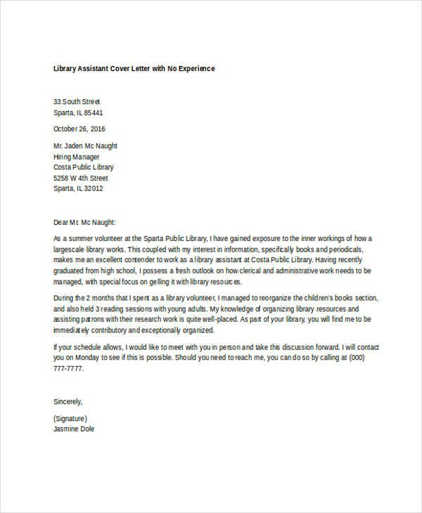 Cover Letter No Experience 9 Librarian Cover Letter