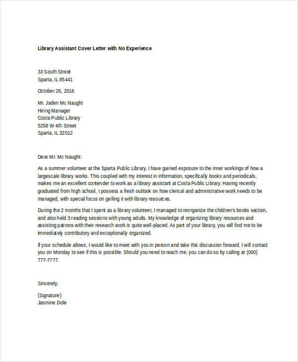 Cover Letter No Experience 9 Librarian Cover Letter