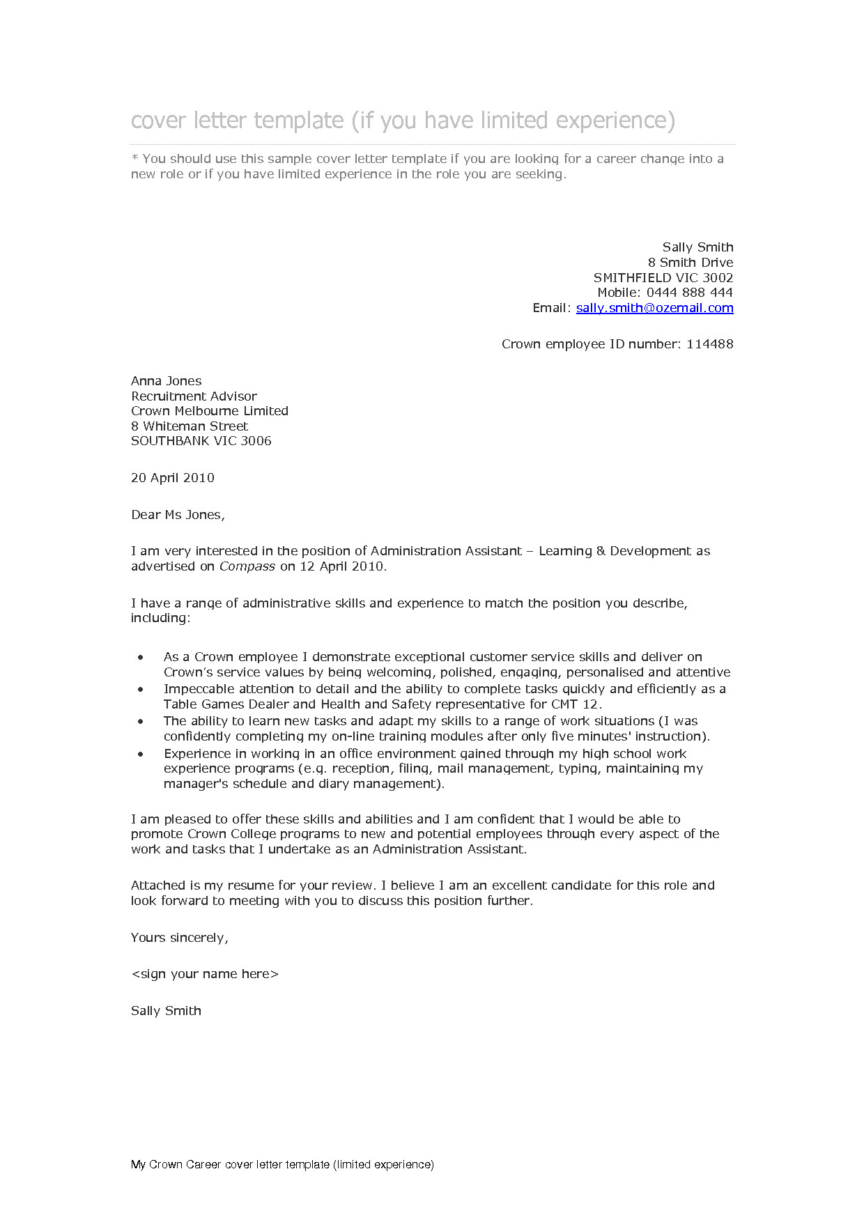 Cover Letter No Experience Cover Letter for Work Experience Placement