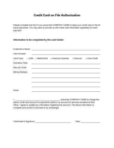 Credit Card Authorization Template Authorization for Credit Card Use Free forms Download
