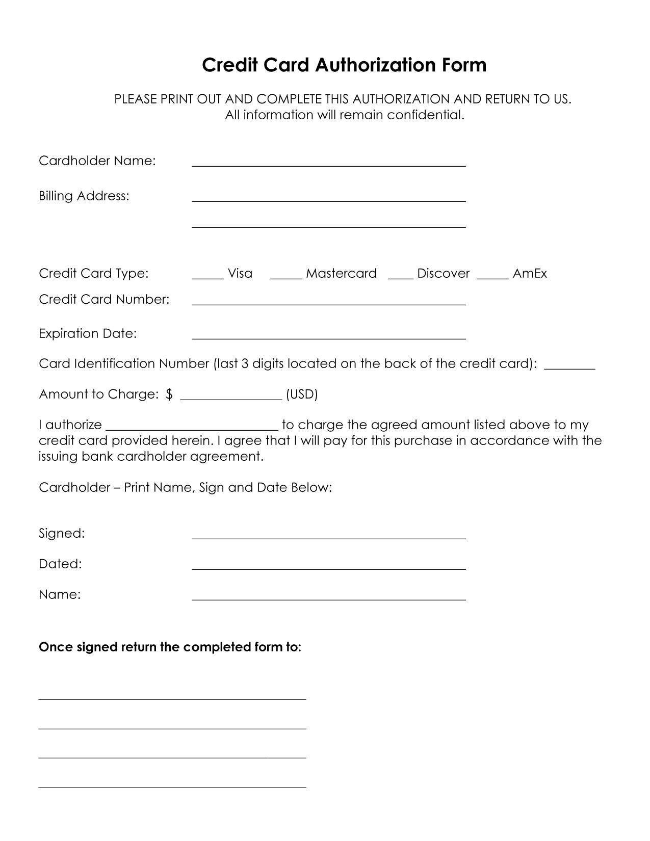 Credit Card Authorization Template Authorization for Credit Card Use Free forms Download
