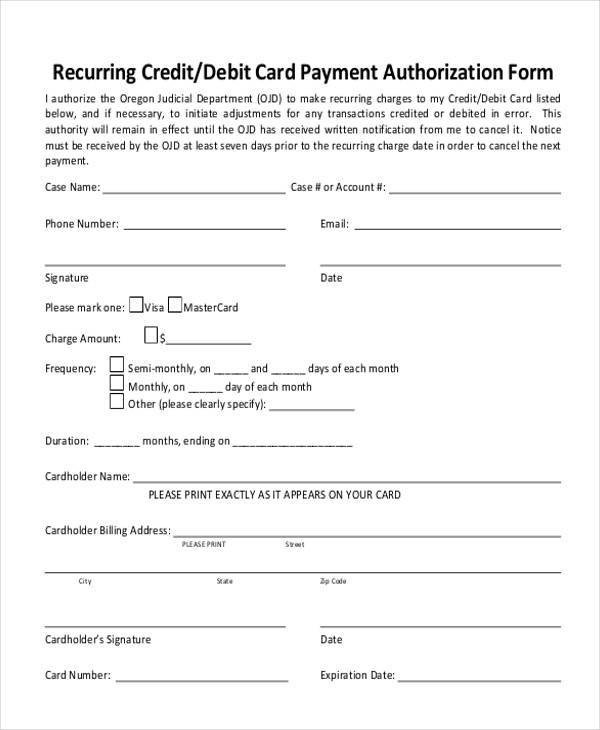 Credit Card Authorization Template Authorization form Templates