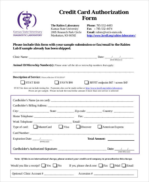 Credit Card Authorization Template Credit Card Authorization form Template 10 Free Sample