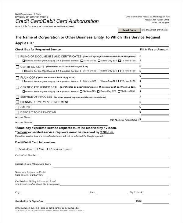 Credit Card Authorization Template Credit Card Authorization form Template 10 Free Sample