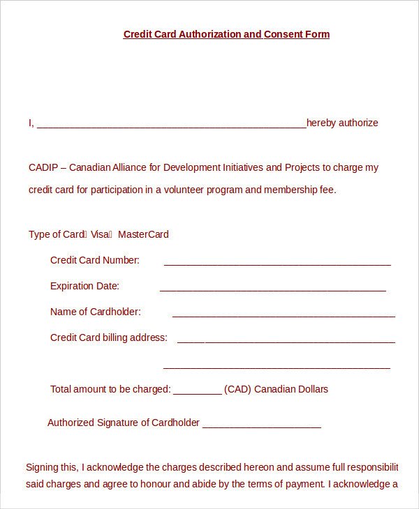 Credit Card Authorization Template Credit Card Authorization form Template 10 Free Sample