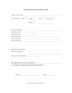 Credit Card Authorization Template Credit Card Authorization form Template