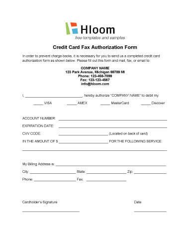 Credit Card Authorization Template Credit Card Authorization forms