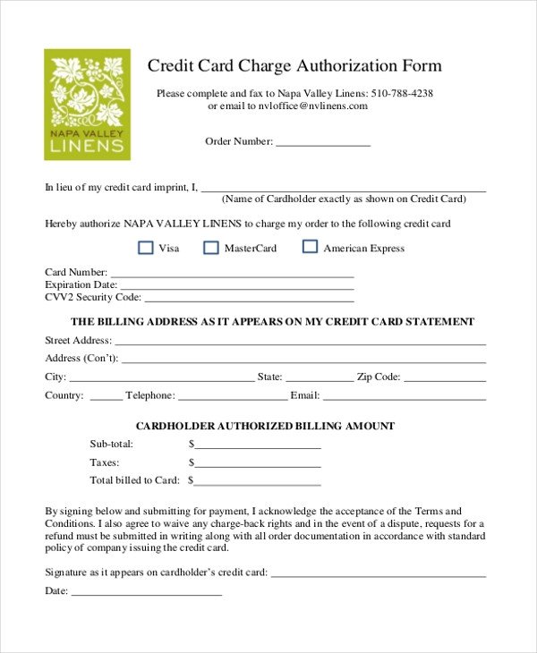 Credit Card Authorization Template Sample Credit Card Authorization form 12 Free Documents