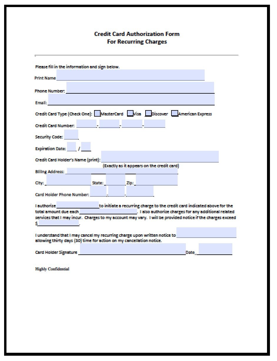 Credit Card form Template Download Recurring Credit Card Authorization form