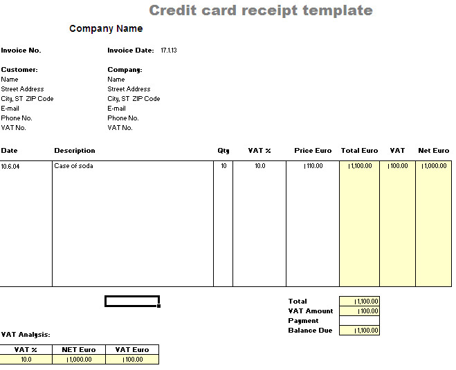 Credit Card Receipt Template Free Receipt Template – Printable Receipt Templates