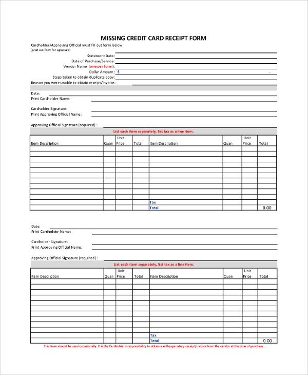 Credit Card Receipt Template Sample Receipt 41 Examples In Pdf Word