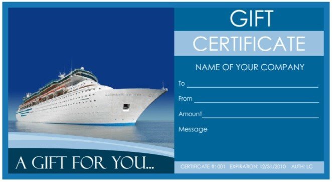 Cruise Gift Certificate Template 9 Free Sample tourism Gift Certificate Templates