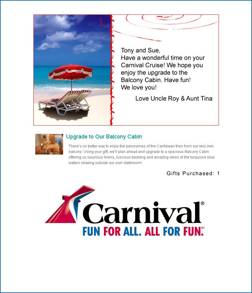 Cruise Gift Certificate Template Carnival Honeymoon Registry
