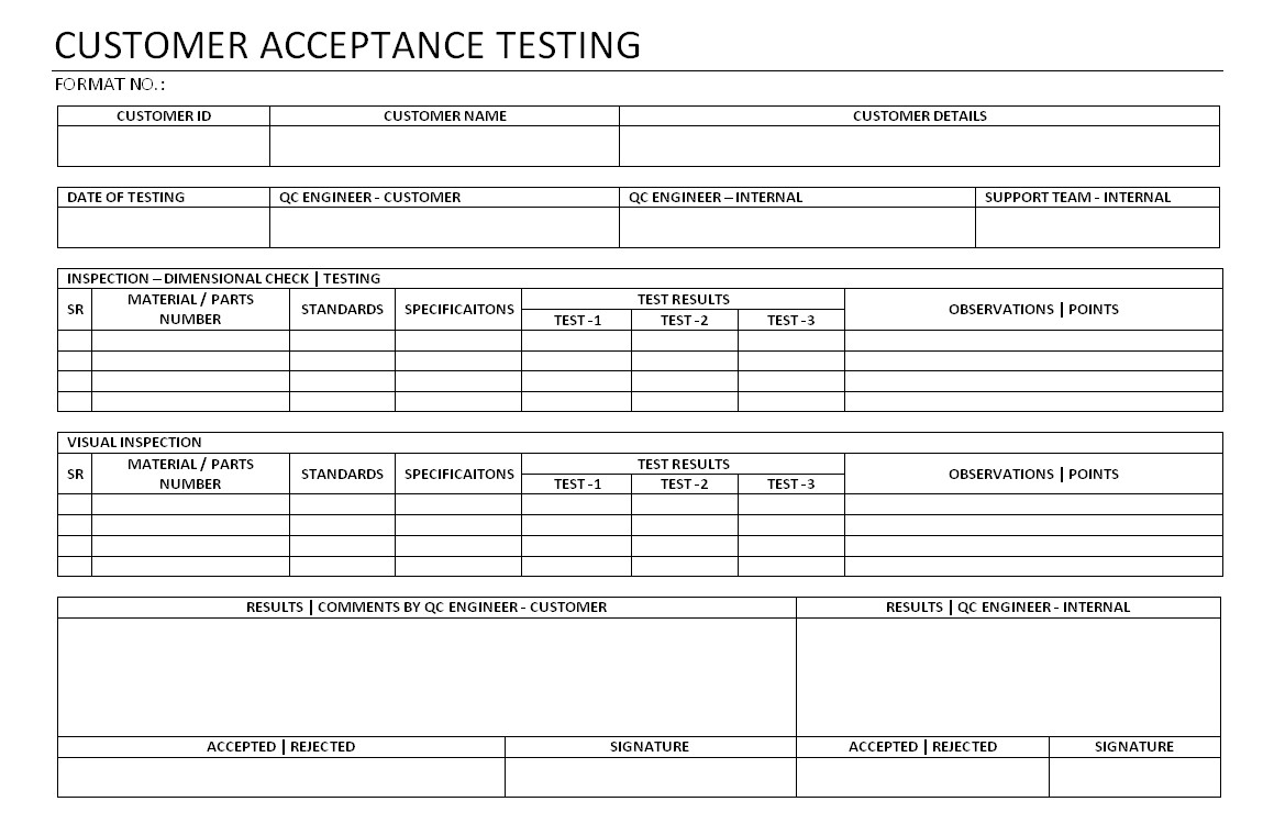 Customer Acceptance form Template Customer Acceptance Testing format Samples