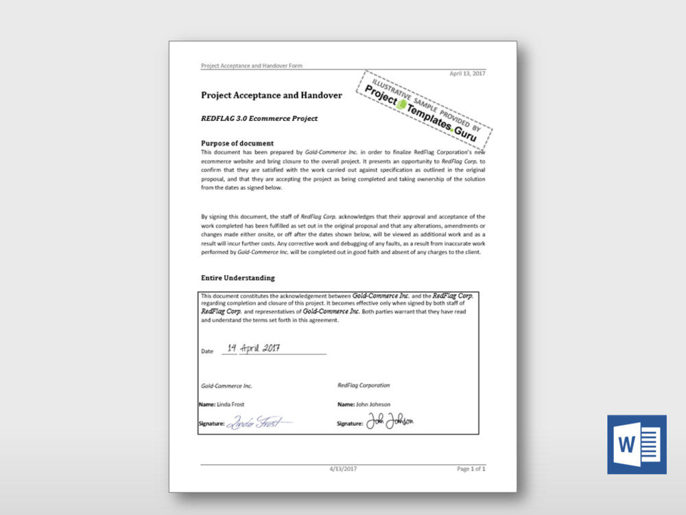Customer Acceptance form Template formal Project Acceptance form