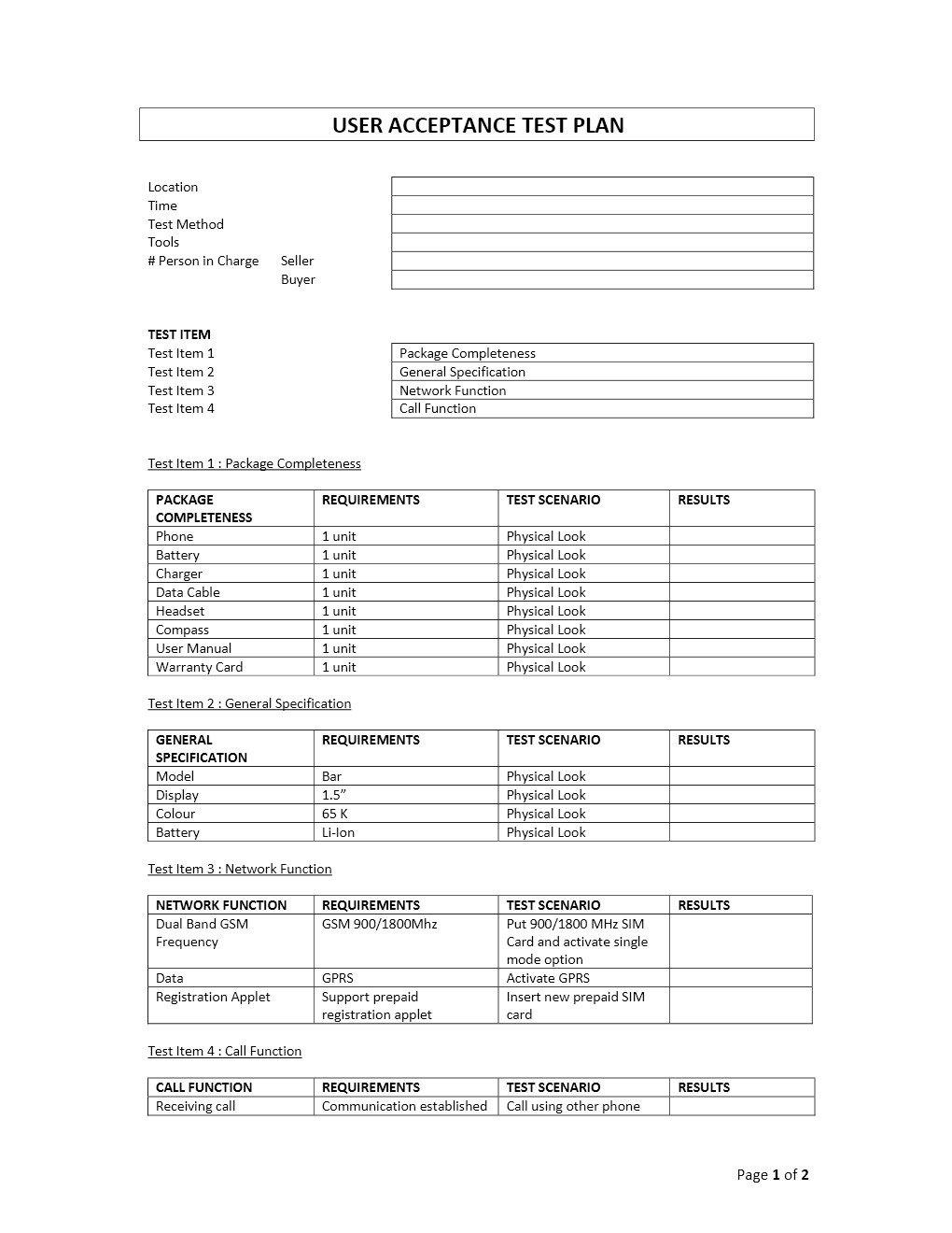 Customer Acceptance form Template User Acceptance Test Plan Sheet