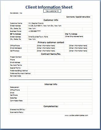 Customer Profile Template Excel Business format Client Information Sheet