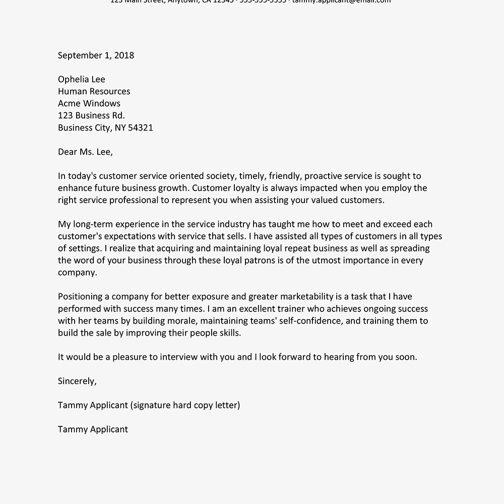 Customer Service Cover Letters Sample Customer Service Cover Letter
