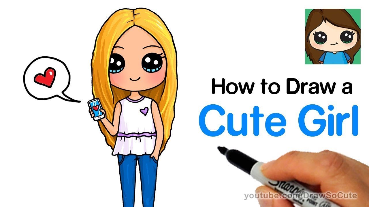 Cute Drawings Of Girls How to Draw A Cute Girl Holding A Cell Phone Easy