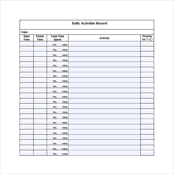 Daily Activity Log Template 16 Sample Daily Log Templates Pdf Doc