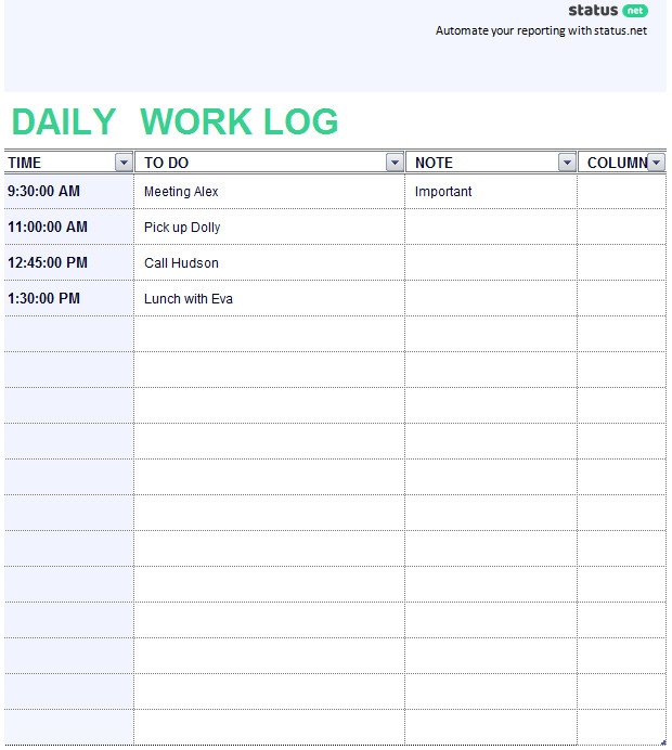 Daily Activity Log Template 2 Easy to Use Daily Work Log Templates