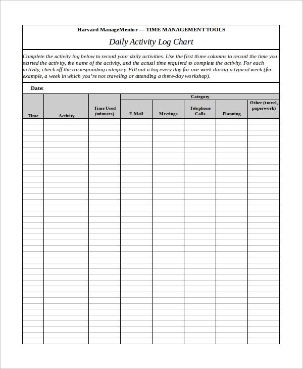Daily Activity Log Template Activity Log Template – 12 Free Word Excel Pdf