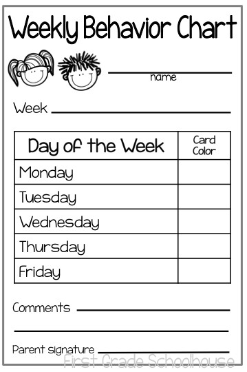 Daily Behavior Chart Template First Grade Schoolhouse Behavior Charts and Parent