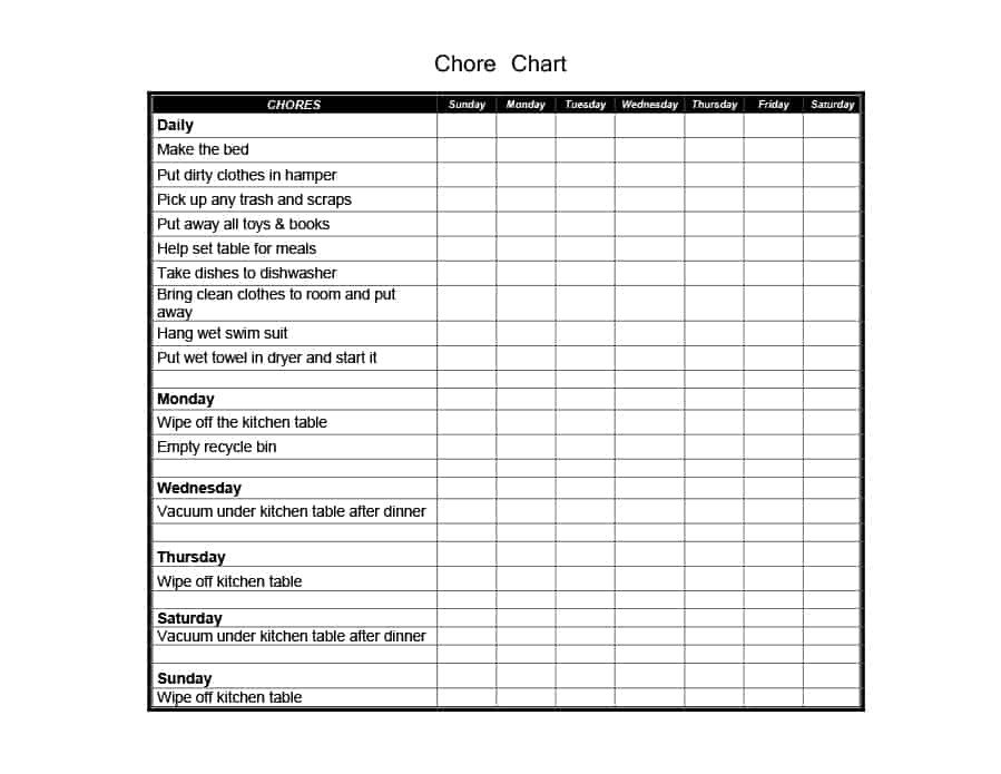 Daily Chore Chart Template 43 Free Chore Chart Templates for Kids Template Lab