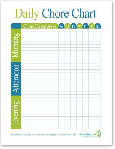 Daily Chore Chart Template Chore Chart Morning afternoon evening