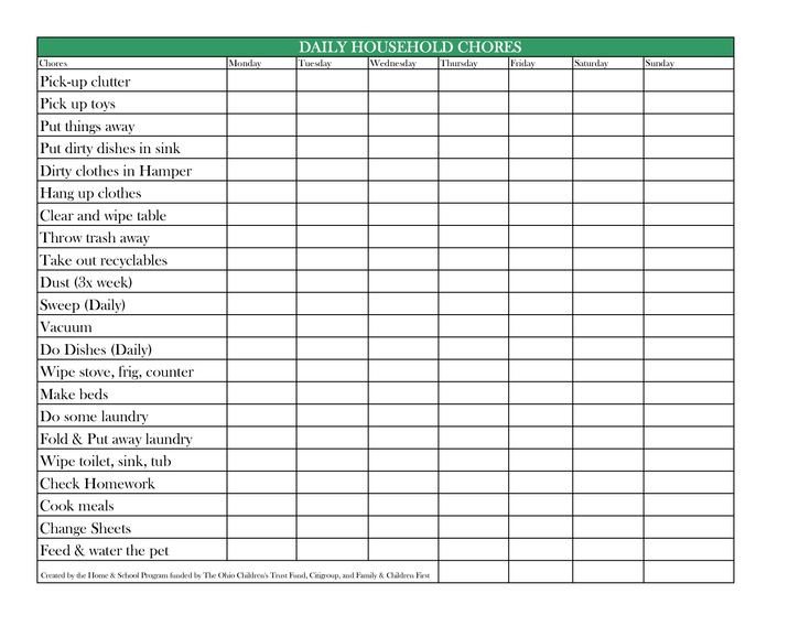 Daily Chore Chart Template Daily Household Chores Chore Charts Pinterest