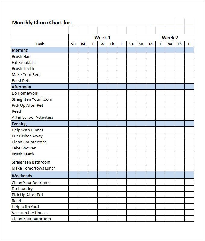 Daily Chore Chart Template Family Chore Chart Template – 10 Free Word Excel Pdf