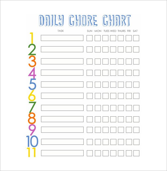 Daily Chore Chart Template Family Chore Chart Template – 13 Free Sample Example