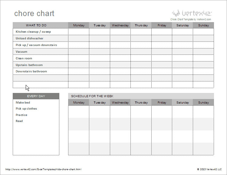 Daily Chore Chart Template Free Kids Chore Chart Template