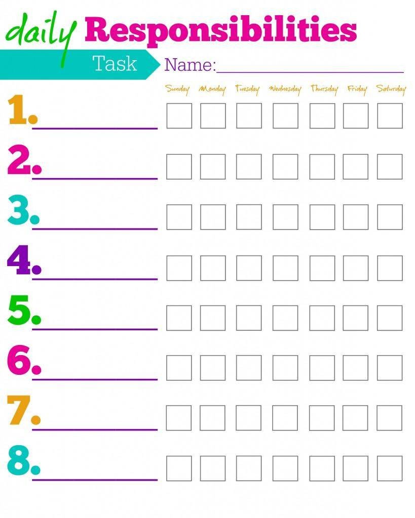 Daily Chore Chart Template Free Printable Chore Charts for Kids Ideas by Age