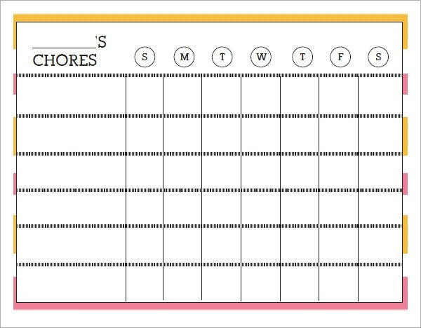 Daily Chore Chart Template Sample Chore Chart 9 Documents In Word Excel Pdf