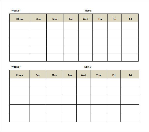 Daily Chore Chart Template Weekly Chore Chart Template – 11 Free Word Excel Pdf