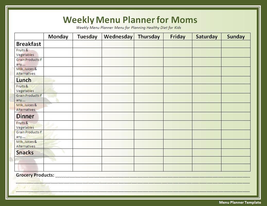 Daily Meal Plan Template Menu Planner Templates